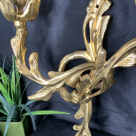 Large Vintage Brass French Louis XV Style Candlestick Wall Scones with glass - Picture 6 of 11